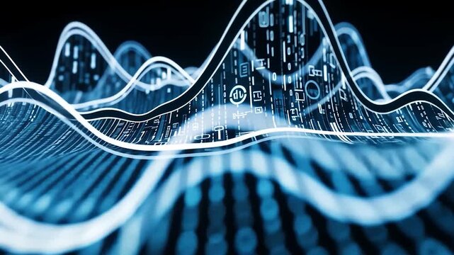 Abstract Digital Data Waves with Binary Code and Circuitry Patterns