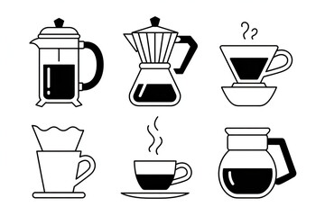 Coffee brewing equipment collection french press moka pot