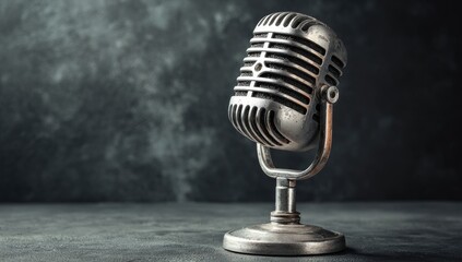 Vintage microphone on dark backdrop