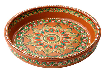 Naklejka premium Decorated Terracotta Serving Dish With Floral Motifs isolated on a transparent background decorative