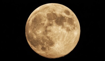 Obraz premium Full, amber-hued moon against black void