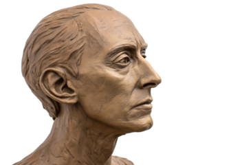 Detailed bronze sculpture portrait of an elderly man isolated on a transparent background image
