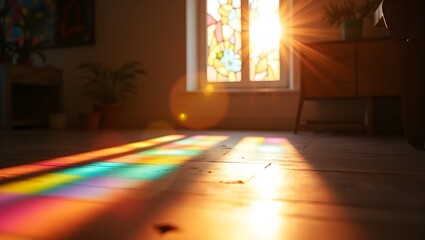 A window filled with a (modern abstract stained glass mosaic