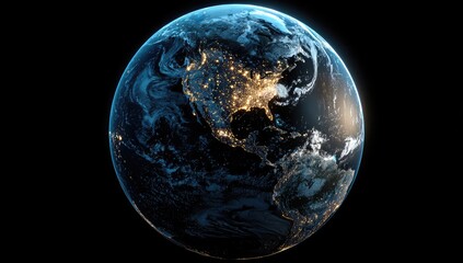 Obraz premium Earth from space, nighttime view, Americas highlighted