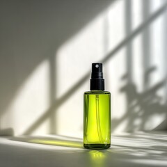 Green spray bottle, sunlit
