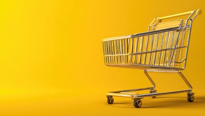 Empty shopping cart on yellow background (1)
