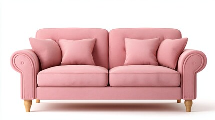 Obraz premium Elegant Pastel Pink Sofa on White Background