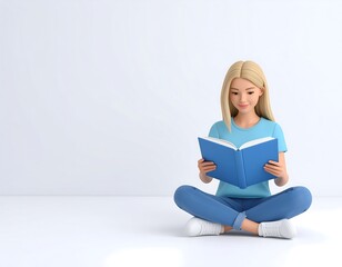 Cartoon girl reading a book