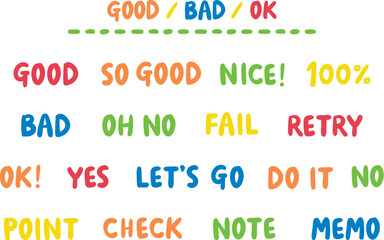 手書きOK・YES・NOなど一言英語フレーズセット　もっちりタイプ｜キッズ向けカラー