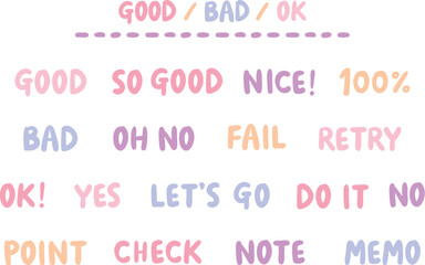 手書きOK・YES・NOなど一言英語フレーズセット　もっちりタイプ｜女性向けカラー