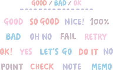 手書きOK・YES・NOなど一言英語フレーズセット　もっちりタイプ｜韓国風カラー