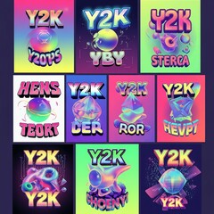 Vibrant Y2K artwork collection showcasing retro-futuristic designs and glowing neon colors perfect for branding, digital art, and nostalgic projects