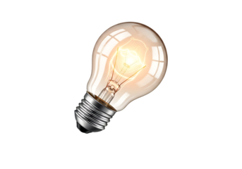 Glowing Incandescent Light Bulb With Silver Base isolated on a transparent background filament