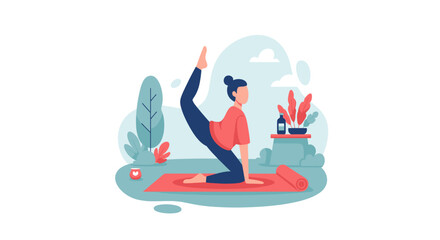 Obraz premium Woman performing yoga on a mat in a serene setting, promoting health, balance, and mindful living. Ideal for wellness and lifestyle content.