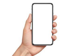 Hand holding blank screen smartphone isolated on a transparent background image