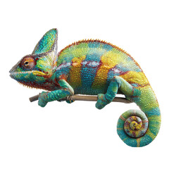 Vibrant chameleon perched on a branch