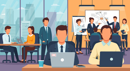 Professionals collaborating and working in a modern office, highlighting teamwork, productivity, and business development. Ideal for corporate and lifestyle themes.