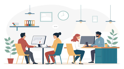 Diverse team diligently working in a modern office, fostering collaboration and productivity. Ideal for business, technology, and corporate lifestyle themes.