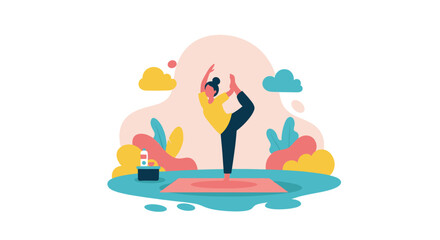 Woman practicing yoga outdoors, achieving balance and mindfulness. Perfect for health, wellness, and lifestyle content.