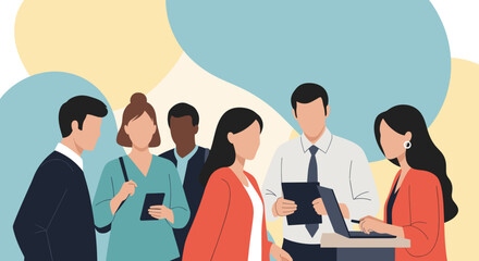 Professional diverse team actively collaborating in an office setting. Illustrates business meetings, partnership, and communication.