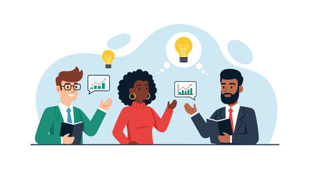 Diverse business professionals collaborating, sharing innovative ideas and discussing data for strategic growth and teamwork.