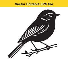 Fototapeta premium Vector art of small bird perched on a branch, isolated on white background long horn, , long horn