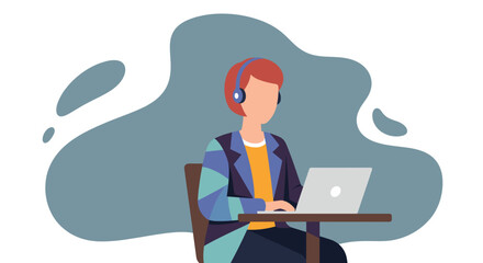 Person with headphones using a laptop, representing remote work, online learning, customer support, or digital communication. Ideal for technology, business, or lifestyle content.