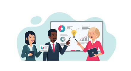 Diverse business team collaborating in a meeting, analyzing data, discussing new ideas for strategic growth and innovation. Ideal for corporate and educational content.