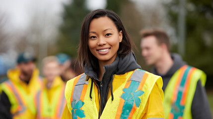 multi-ethnic group of volunteers cleaning up community event