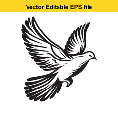 Obraz premium Vector art of stylized dove flying isolated on white background long horn, , long horn