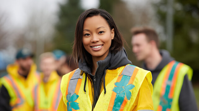 multi-ethnic group of volunteers cleaning up community event