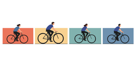 Fototapeta premium Vector Illustration Featuring Cyclists in Different Color Blocks Modern Style Cycling Concept