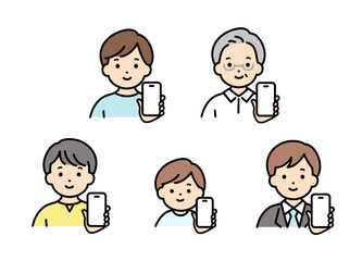 スマホを持つ様々な世代の男性のイラスト素材