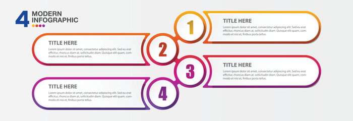 Modern infographic template and number with 4 steps, process or options, process chart.