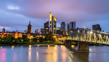 Obraz premium City skyline at twilight over a river