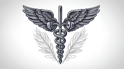 Caduceus and Heartbeat Medical Symbol Sketch