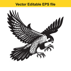 Vector art of black silhouette of a falcon in flight long horn, , long horn