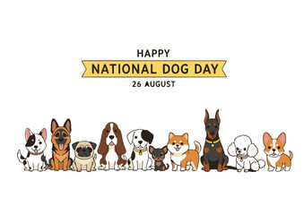 Cute Cartoon Dogs Celebrating National Dog Day.