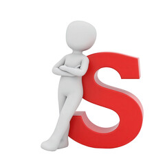 3D Character Leaning Against Red Letter S in Creative Concept Design