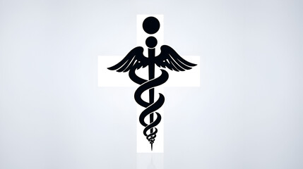 Symbolic caduceus medical icon exhibits a striking monochromatic silhouette against a transparent backdrop