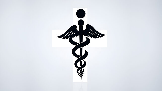 Symbolic caduceus medical icon exhibits a striking monochromatic silhouette against a transparent backdrop