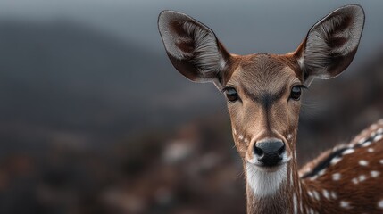 Obraz premium Close-Up Portrait of a Spotted Deer with Expressive Eyes in Nature