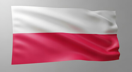 Waving Polish Flag Against a Light Gray Background