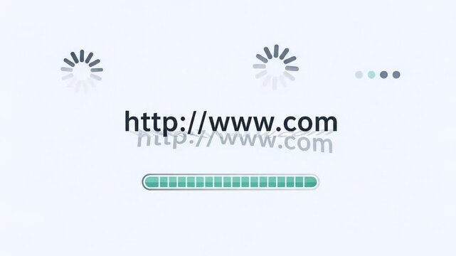 Digital Animation of Website Address Loading with Progress Bar and Spinning Icons 