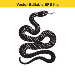 Naklejka premium Vector art of slithering black snake vector art isolated on white background long horn, , long horn