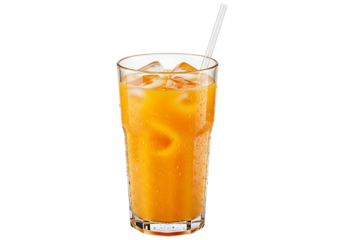 Refreshing Orange Drink With Ice And Straw isolated on a transparent background beverage refreshment