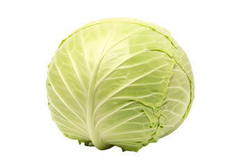 Fototapeta premium Round green cabbage with visible leaf texture isolated on a transparent background vegetable food