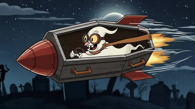 Ghost Pilot's Coffin Rocket: A Spooky Halloween Night Flight