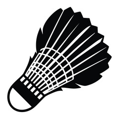 Black badminton shuttlecock with white feathers and netting sport game