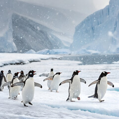 Obraz premium two penguins on ice